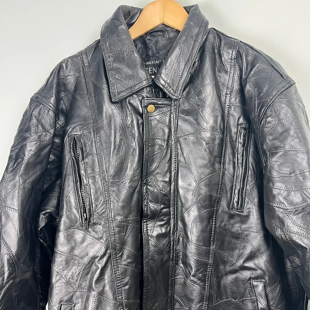 Maxam Mens XL Black Top Grain Lambskin Leather Patchwork Jacket Biker Moto 90s